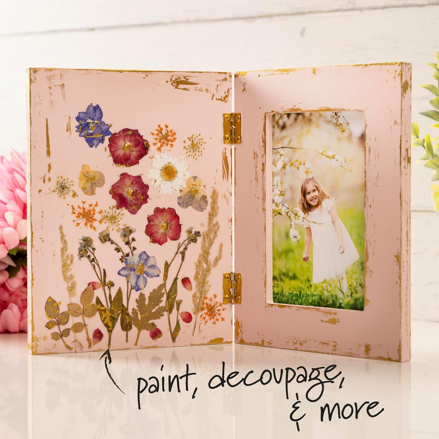 Plaid, Unpainted Wood Hinged Photo Frame, for DIY Arts and Crafts Projects