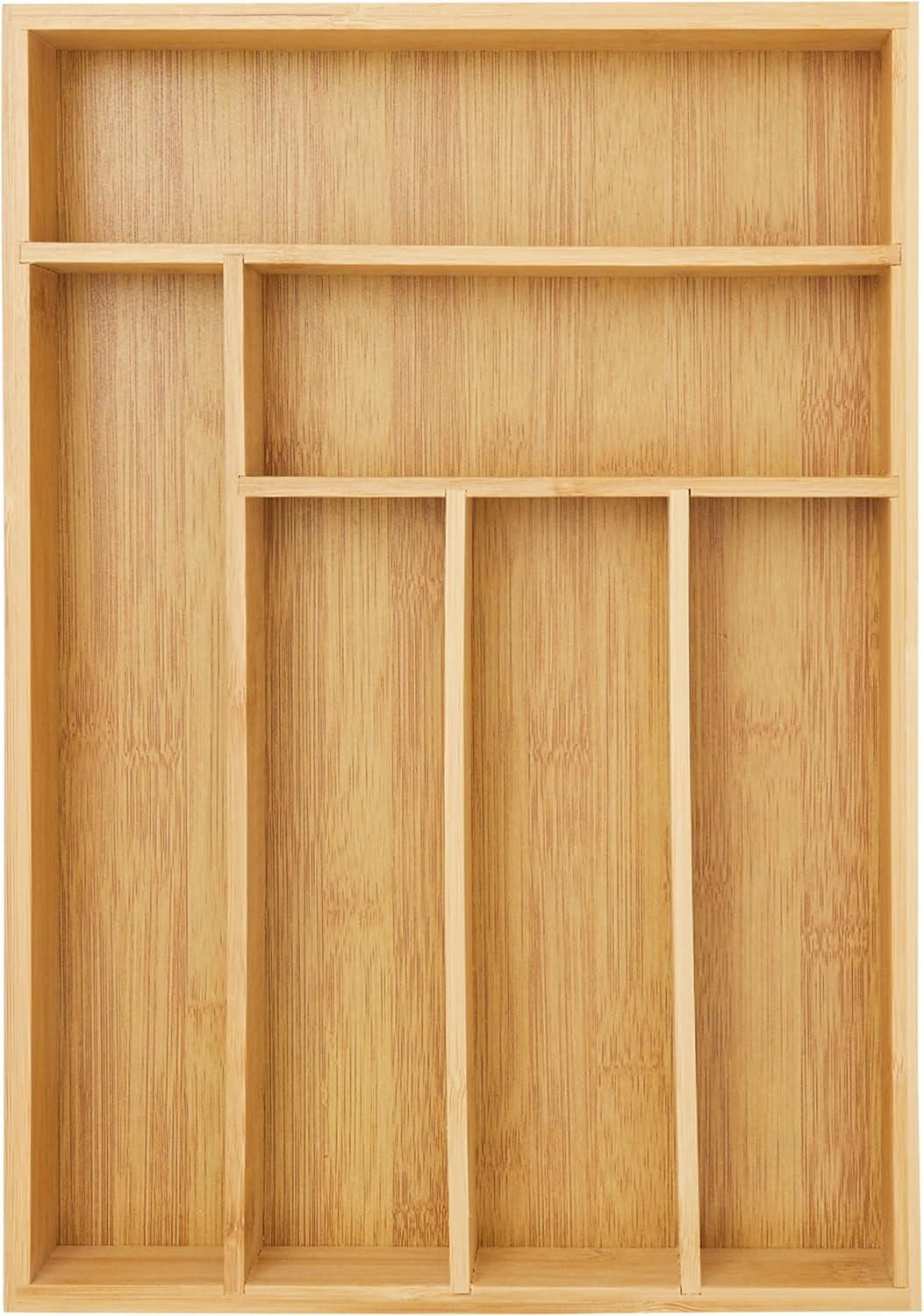 Bamboo Silverware Drawer Organizer with 6 Slots, Wooden Cutlery Tray Holder for Kitchen, Flatware, Utensils, 14.5 x 10.25 x 1.75 In