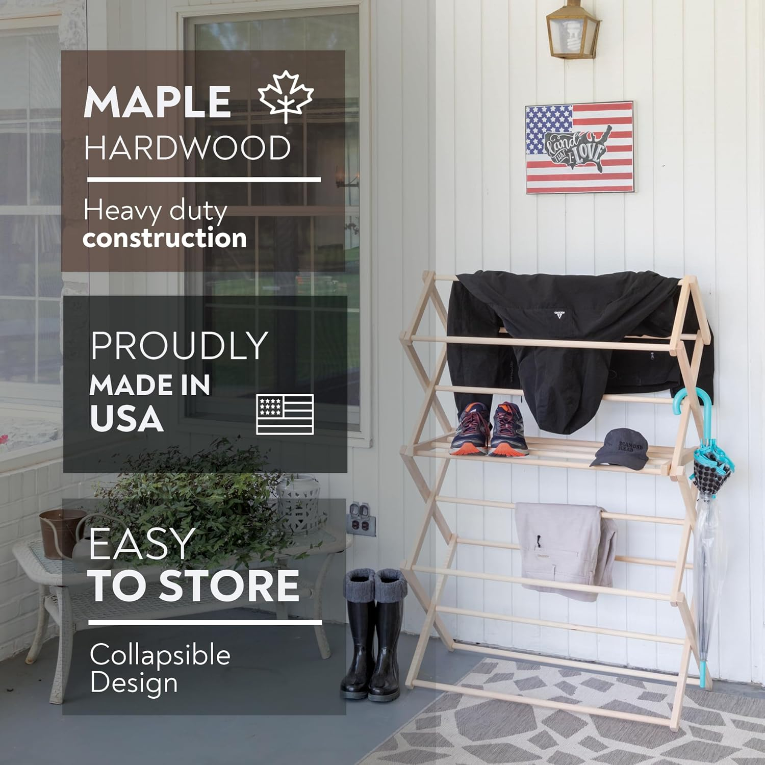 Pennsylvania Woodworks Premium American Maple Clothes Drying Rack - Handcrafted in Pennsylvania - Solid Wood Construction, Collapsible, Eco-Friendly Laundry Solution (X-Large)