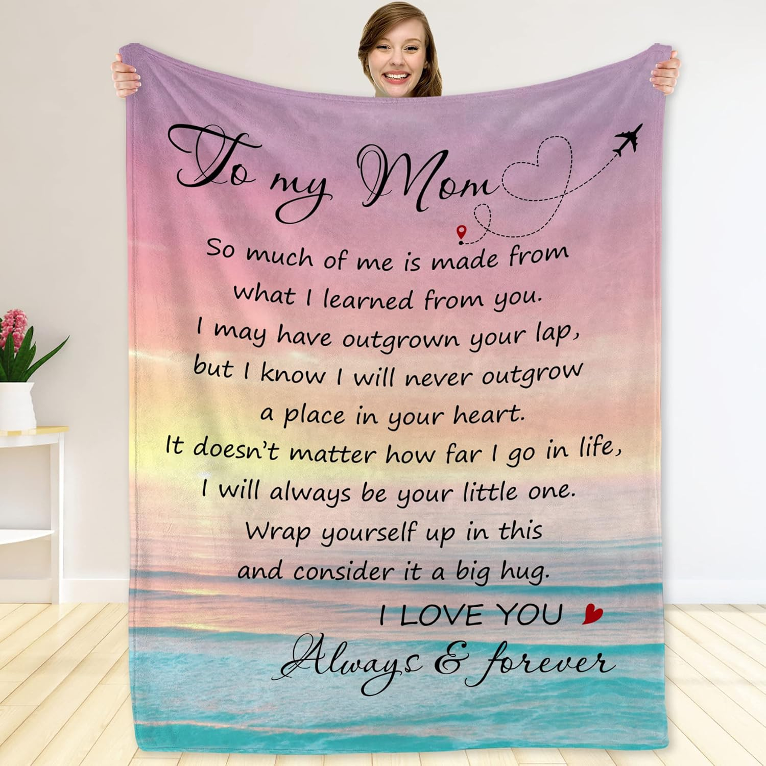 Gifts for Mom from Daughter or Son – to My Mom Blanket, Thoughtful Mothers Day or Birthday Gift, Cozy Present for Mother, Soft Flannel Throw Blanket 50x60 inches for Bed and Couch