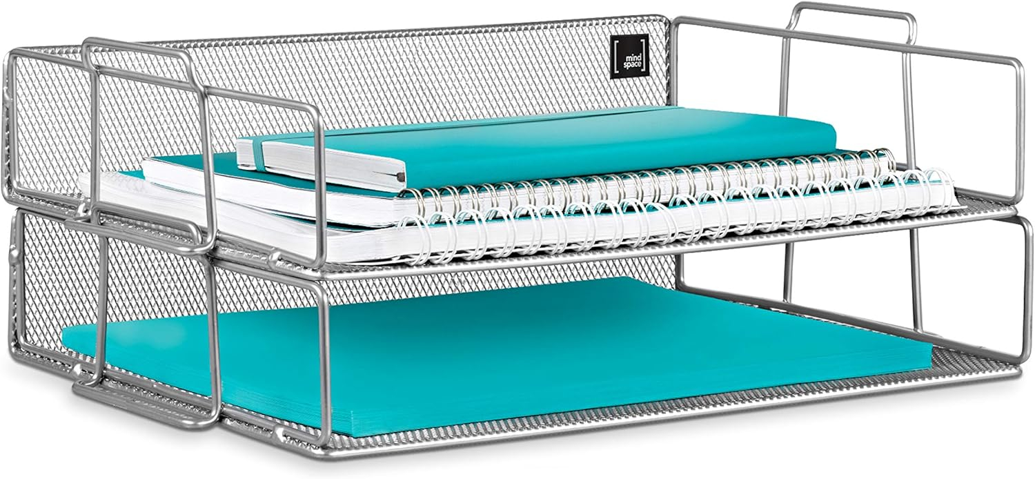 Mindspace Desk Organizers 2 Tier Document Mesh Desk Organizer for Office Supplies and Accessories Silver