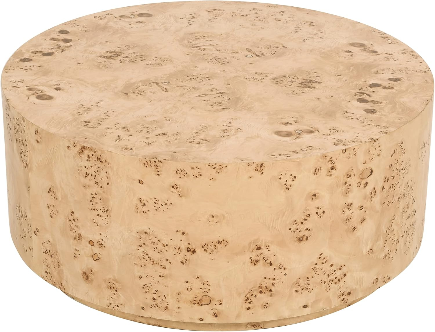 Natural Ash Burl Wood Round Coffee Table, 36"