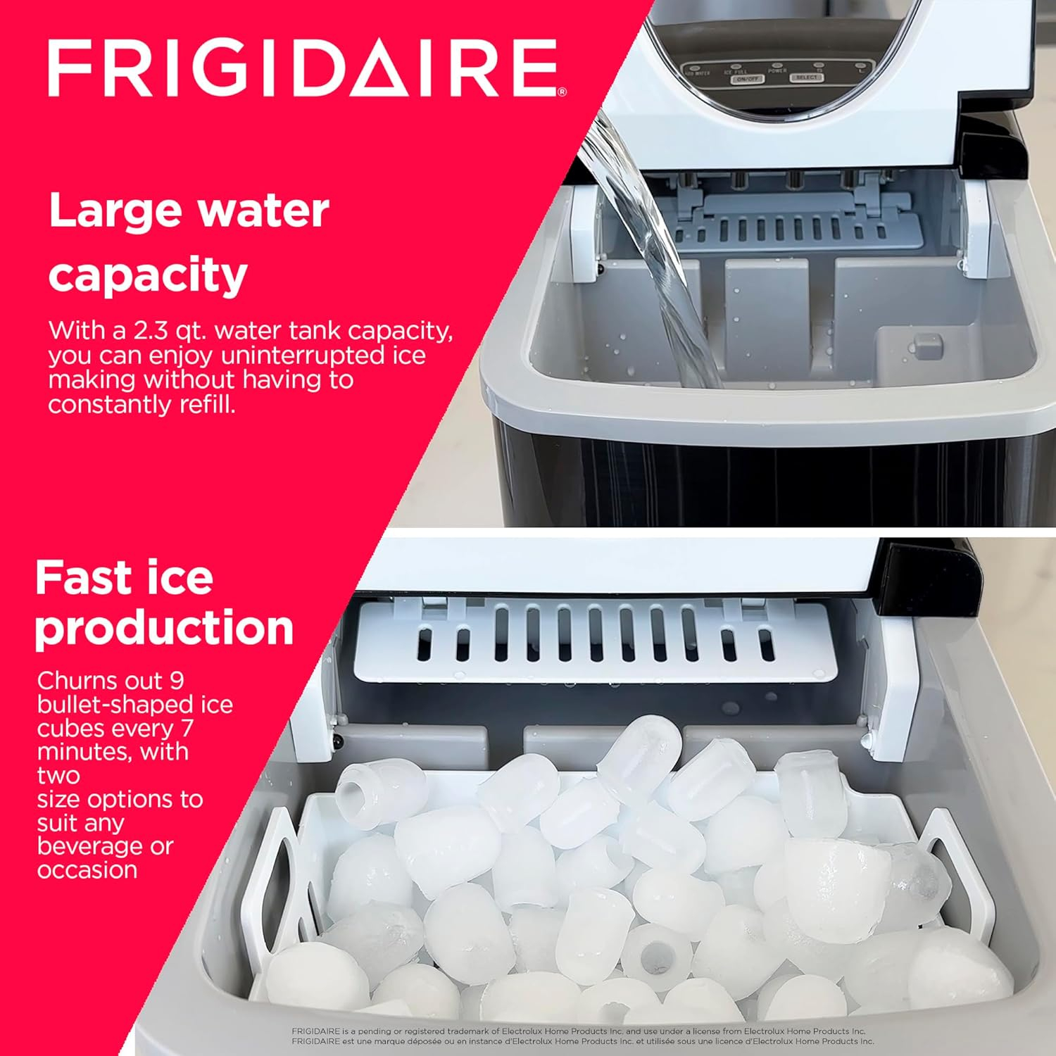 Frigidaire 26 Lbs per Day Portable Compact Maker, Ice Making Machine, Black Stainless, Medium
