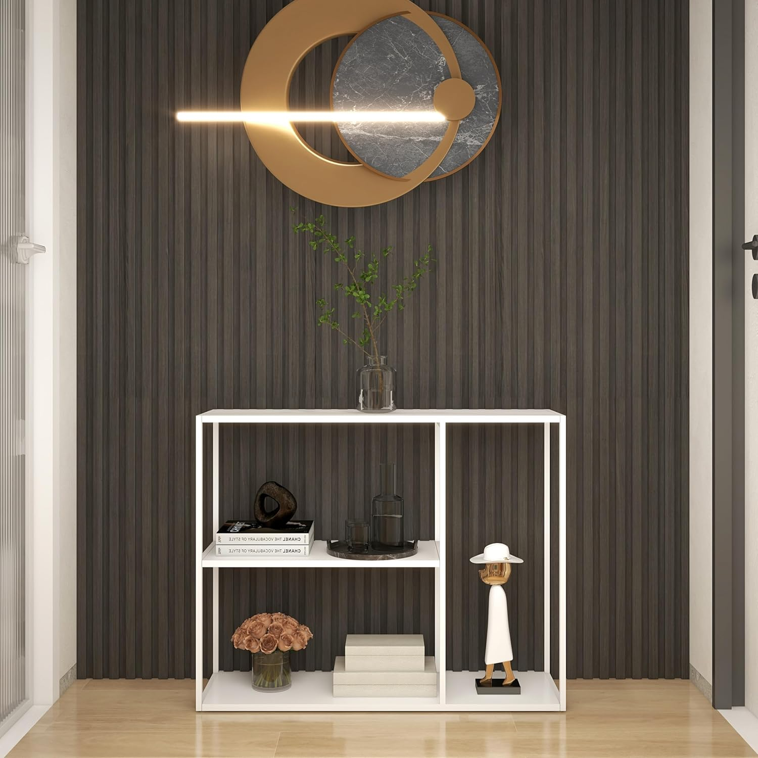 DCLRN Modern Metal Console Table with Storage Rack Ideal for Entryway,Foyer,Hallway,Couch,Living Room,Bar,and Kitchen-White