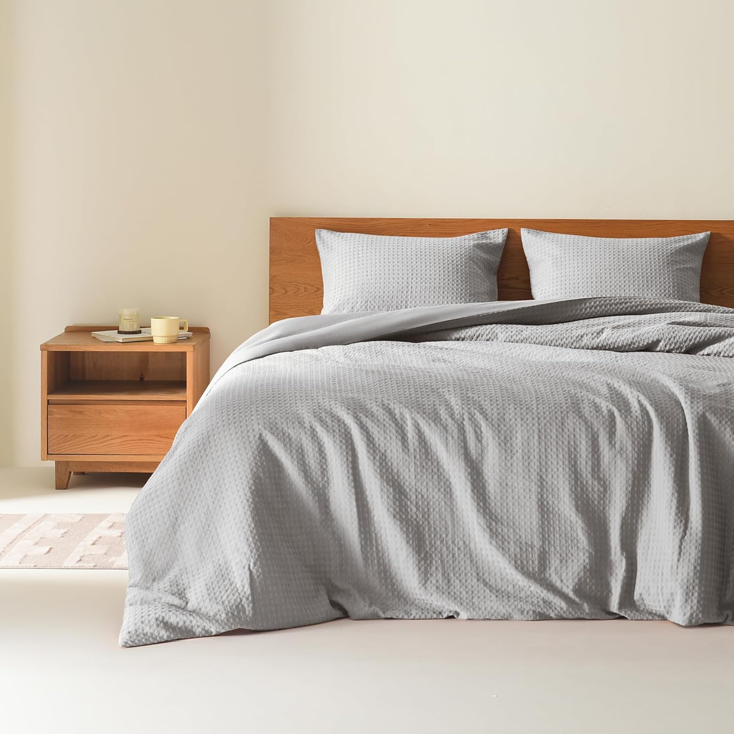 Comfort Spaces Light Grey Twin Comforter Set - 2 Pieces Breathable Dotted Knit Comforter Set, Modern Farmhouse Boho Comforter & Sham, All Season Microfiber Twin Bed Set