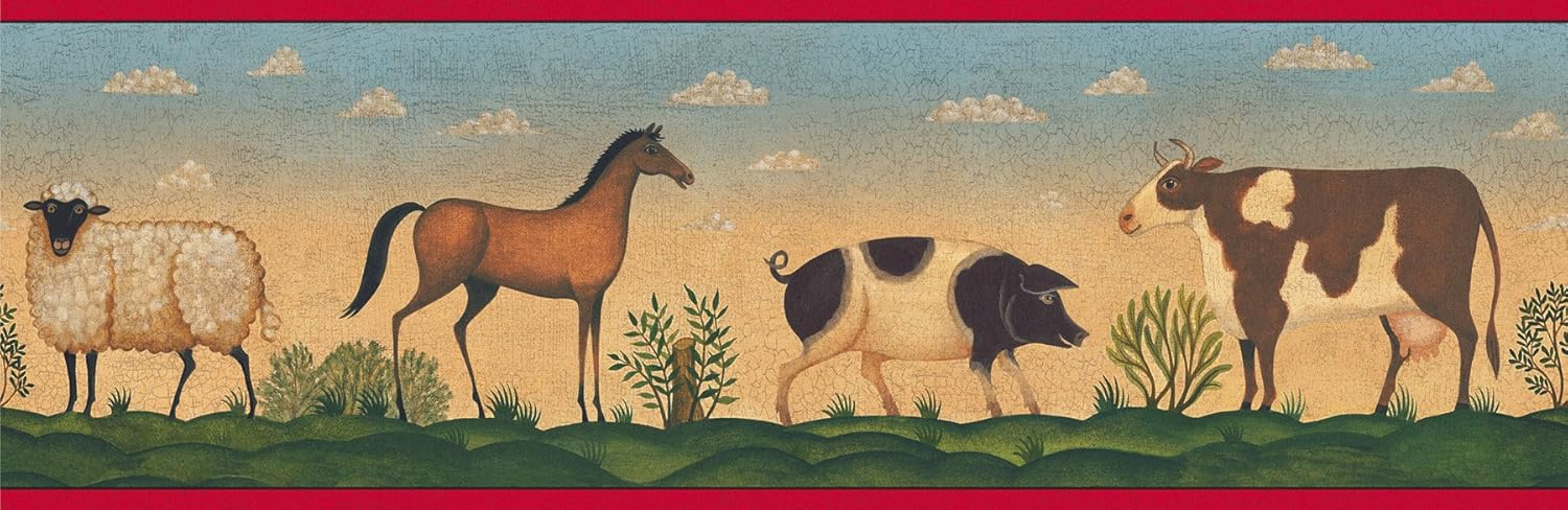 879194 Primitive Folk Art Animals Wallpaper Border 250b69201