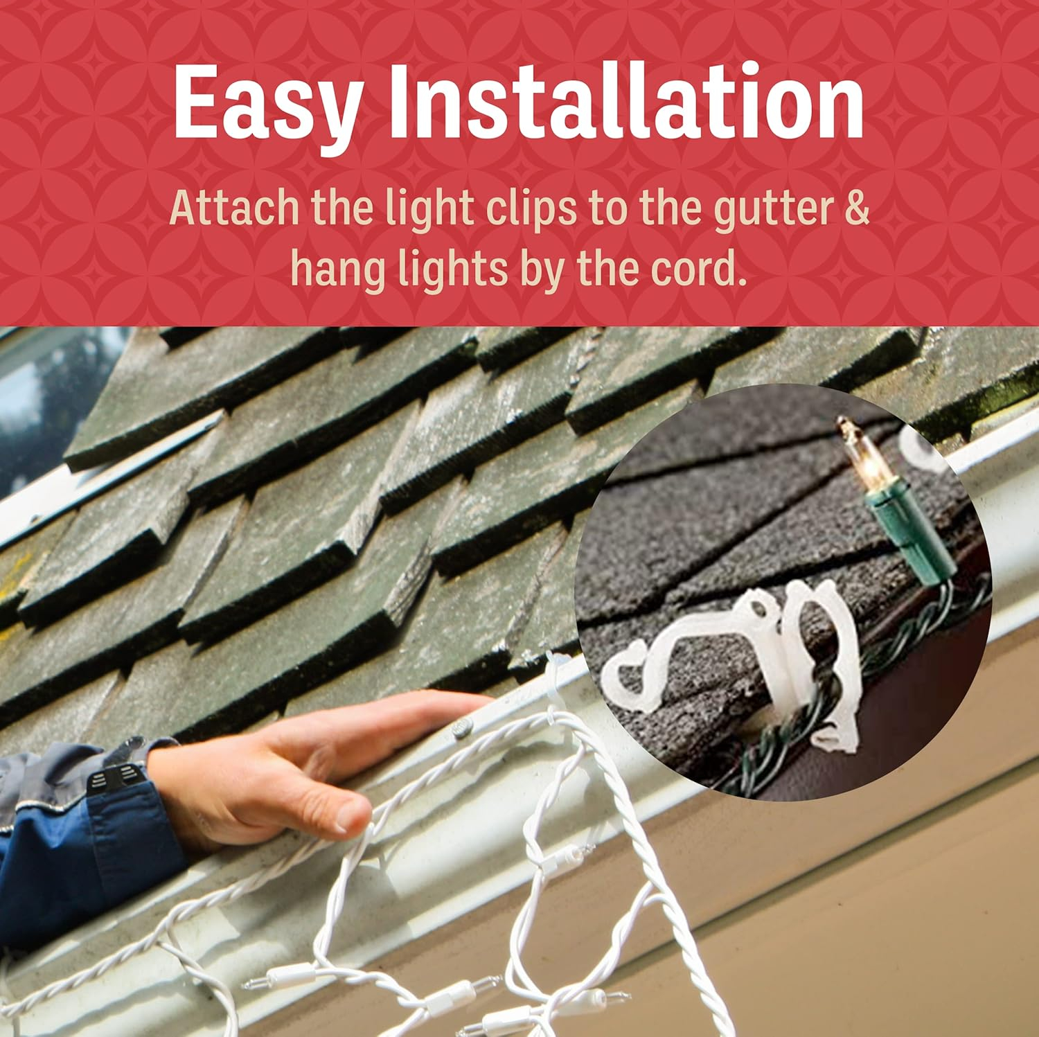 Holiday Joy Christmas Light Clips - Pack of 200 Clear, All-Purpose Gutter Hooks for Outdoor String Lights and Decorations
