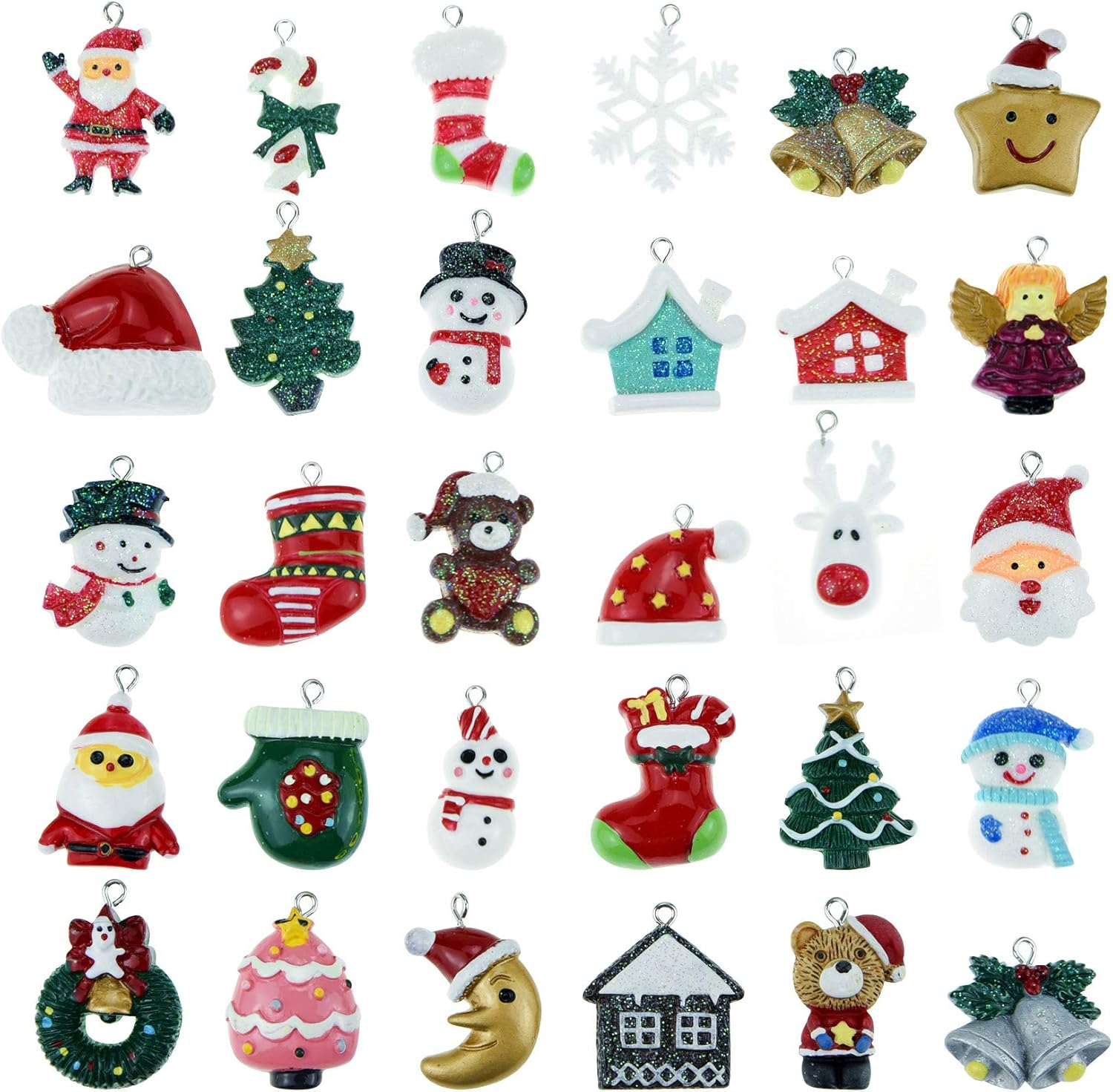 Christmas Tree Ornaments Decoration Mini Rustic Christmas Miniature Hanging Ornaments Resin Christmas Figurines for Xmas Party Multicolor 30Pcs