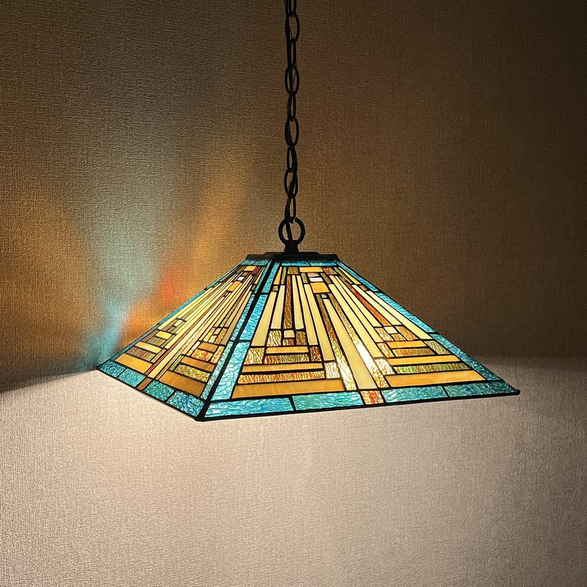 Tiffany Pendant Lights Fixtures 16 inch Green Mission Stained Glass Hanging Lamp 2 Lights Large Antique Style Ceiling Pendant Lighting for Kitchen Island Dining Room Bedroom