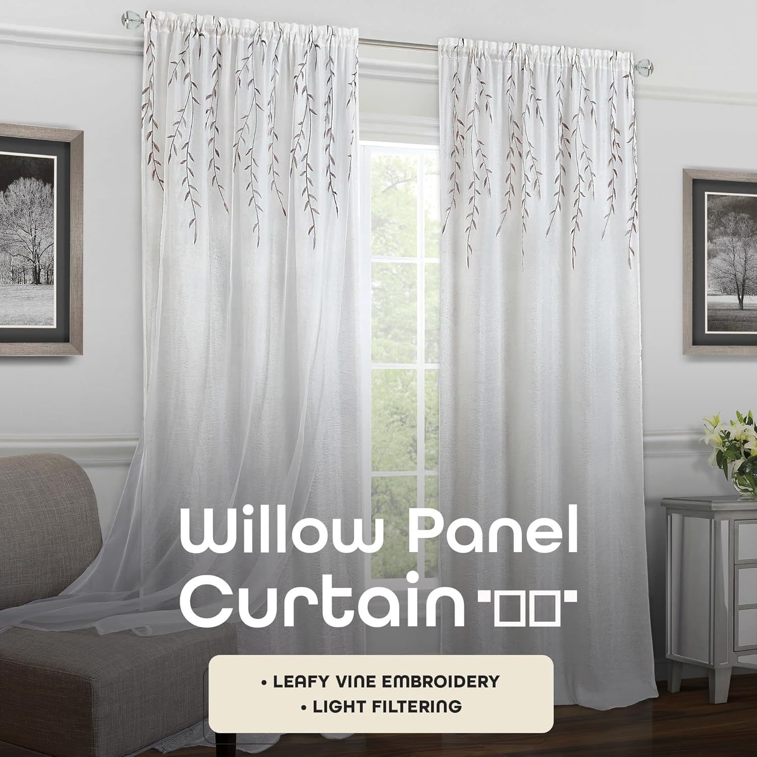 Achim White Floral Rod Pocket Sheer Curtain, 42" x 63"