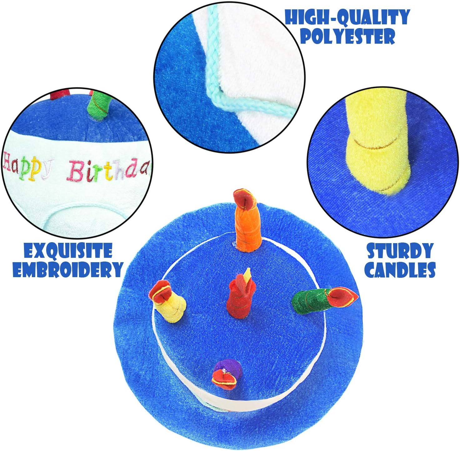 Novelty Place Plush Happy Birthday Cake Hat - Unisex Adult Size Fancy Dress Party Hats - Perfect as Party Favors, Costume Accessories - Cake & 5 Multicolor Candles