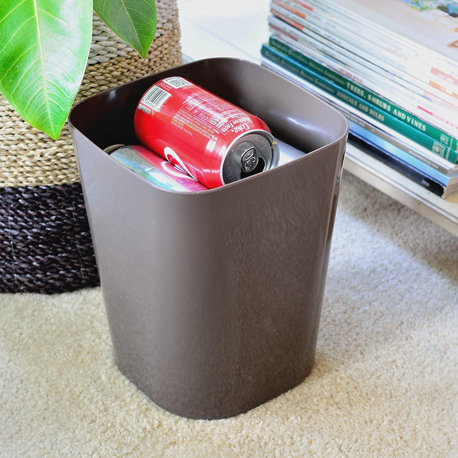 Youngever 2 Pack 1.5 Gallon Square Trash Can, Plastic Garbage Container Bin, Small Trash Bin for Home Office, Living Room, Study Room, Kitchen, Bathroom (Brown)