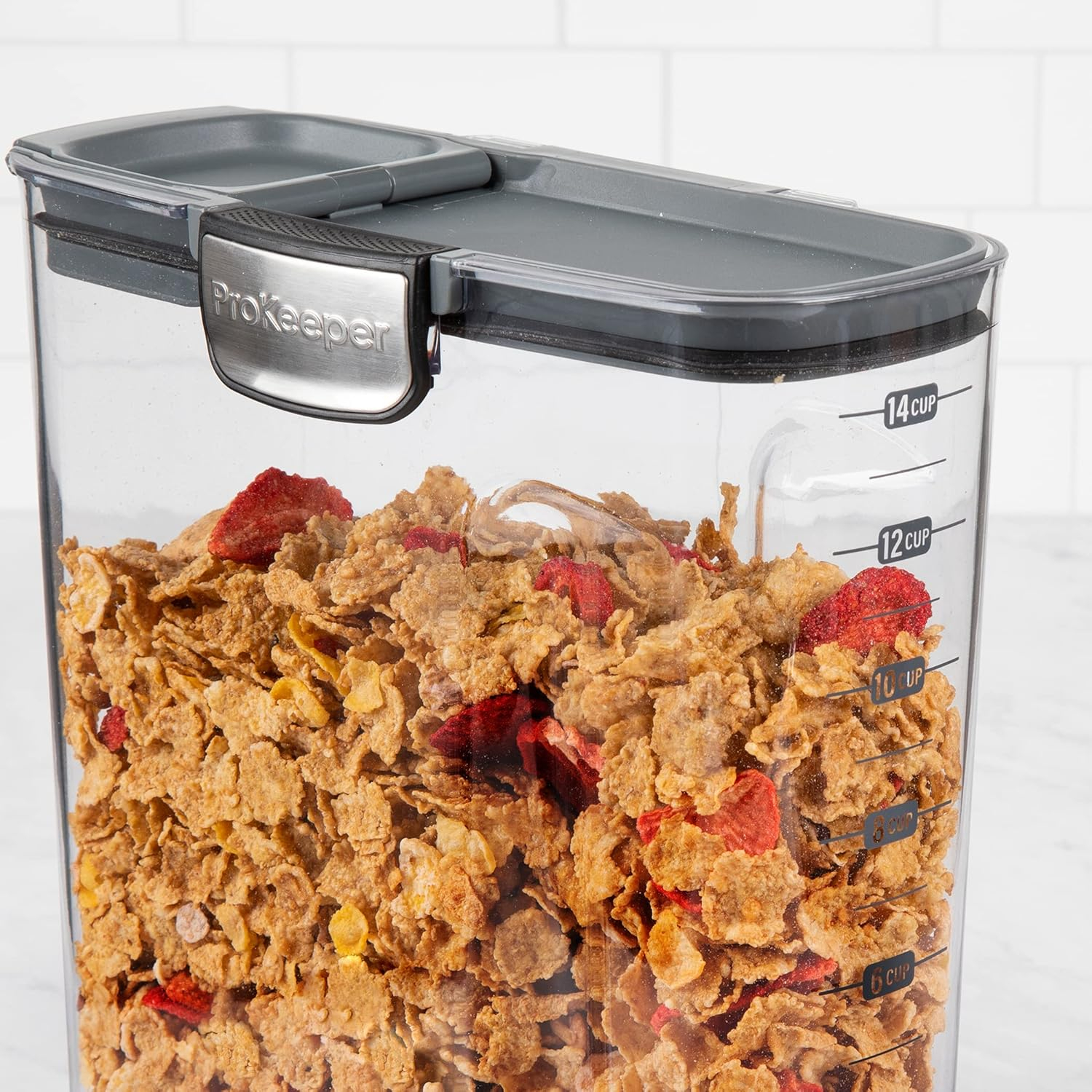 Progressive International Cereal ProKeeper Grey Plastic Airtight Food Storage Jar, 14 Cups