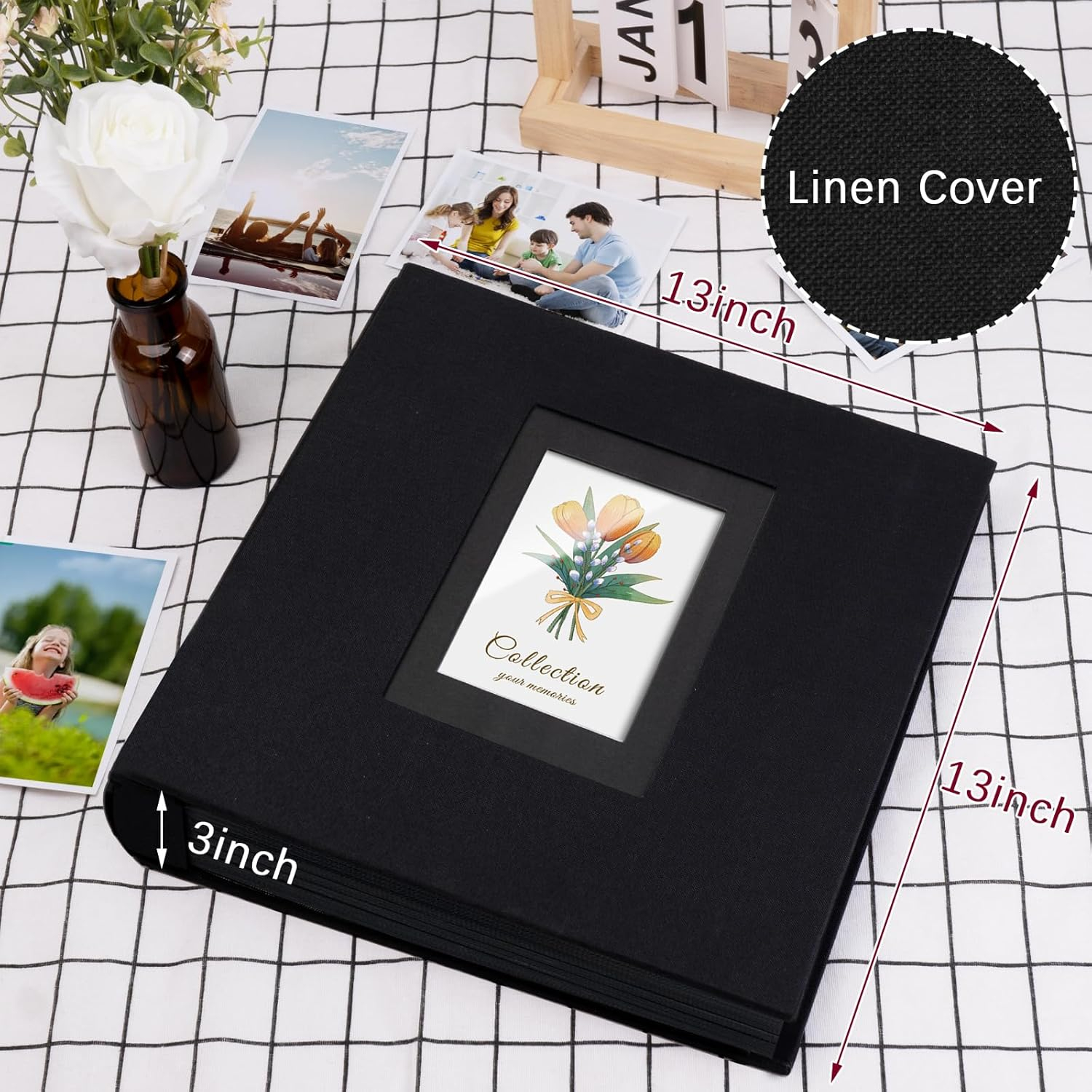 Linen Photo Album 4x6 Large Capacity 1000 Pockets Pictures Fabric Cover Books Albums Wedding School Family Anniversary Baby Memory Engagement Travel Albums(Black, 1000 Pockets)