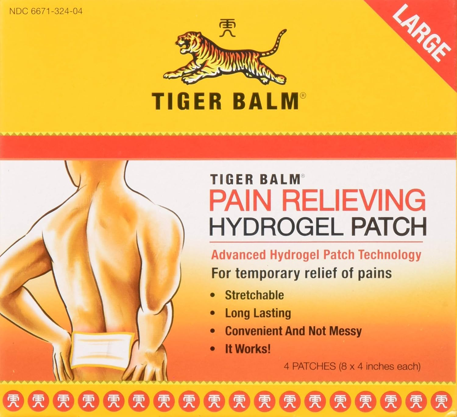 Tiger Balm Pain Relieving Large Patch, 4" x 8", 4/pack – Pain Relieving Patch – For Temporary Relief of Minor Aches of Muscles and Joints – Formulated with Menthol, Camphor, and Capsicum – Fast-Acting