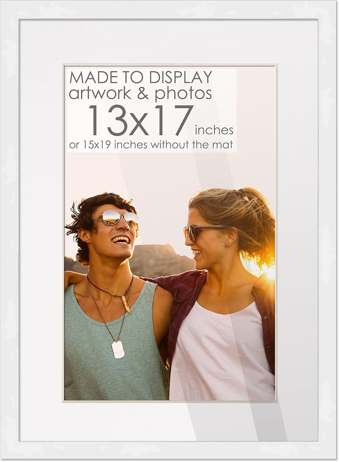 13x17 Frame White With White Picture Mat For 13x17 Photo - White 15x19 Frame To Display Print or