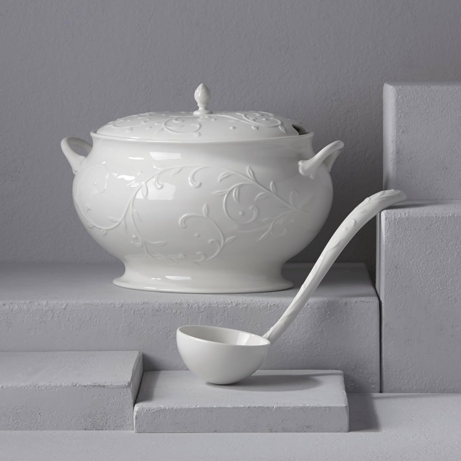 Lenox Opal Innocence Carved 3Pc Soup Tureen Set
