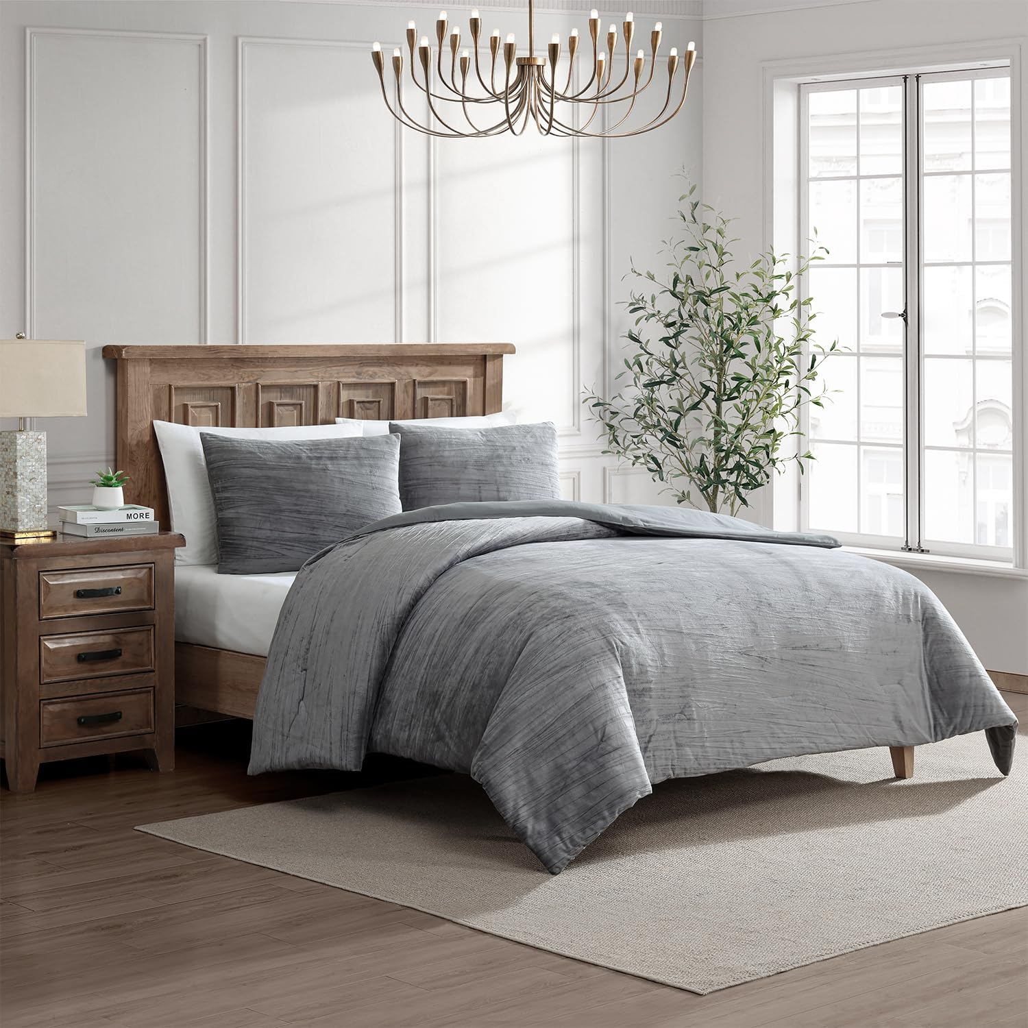 Tahari Zadie 3-Piece Soft Crinkle Velvet Comforter Set