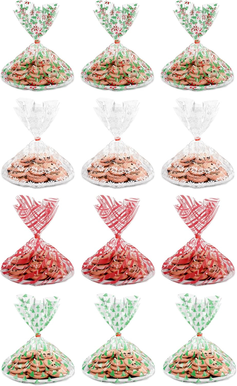 American Greetings Christmas Cellophane Cookie Tray Bags with Twist-Ties, Holiday Patterns (12-Count)