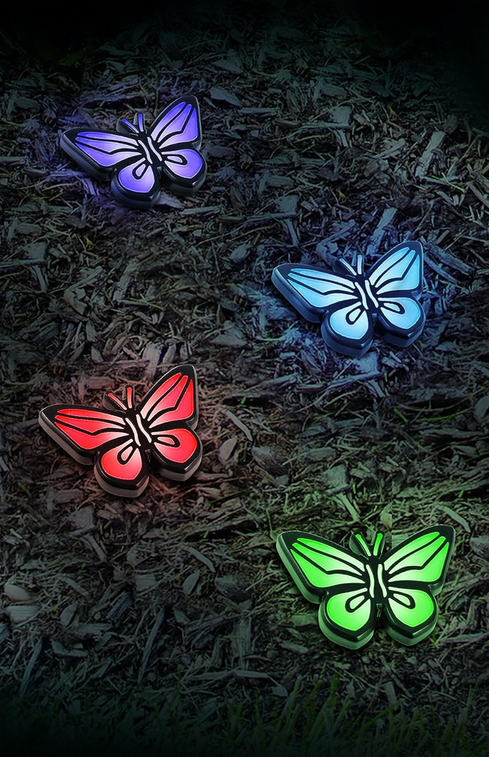 Ideaworks-LED Butterfly Lights-Sets of 4-Solar Powered-Automatically Turns On at Dusk & Off at Dawn-Space Each Light up to 32”-Easy Installation