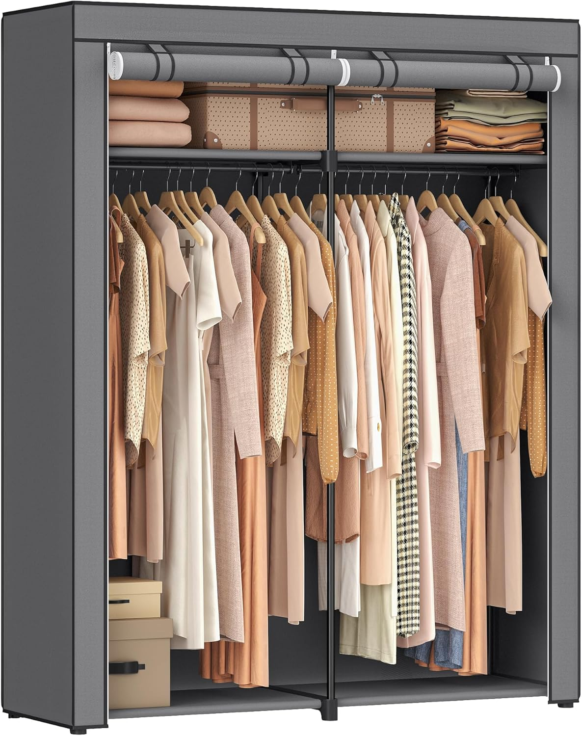 Closet Wardrobe Portable Closet for Bedroom Clothes Rail with Non-Woven Fabric Cover Clothes Storage Organizer Gray
