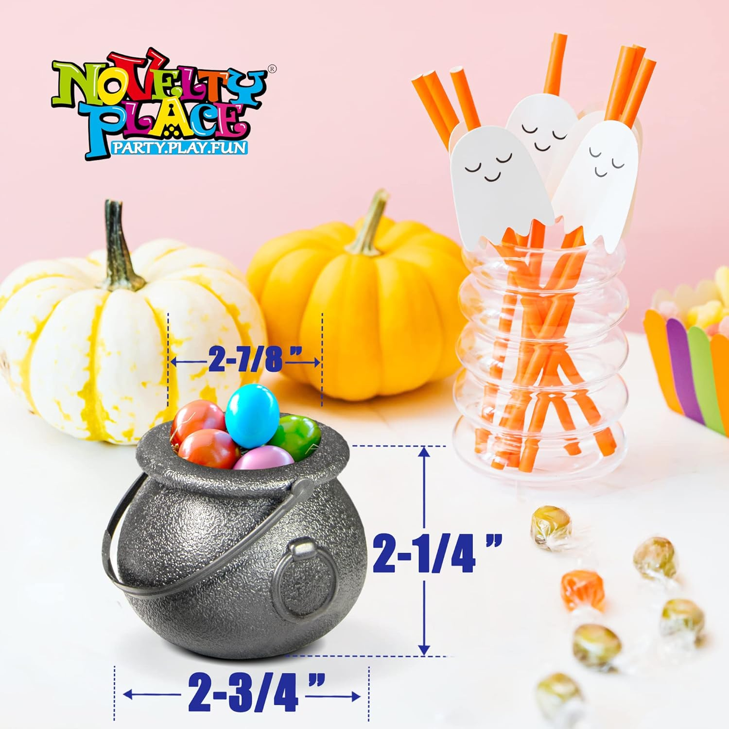 Mini Black Plastic Candy Cauldrons for Halloween and Parties