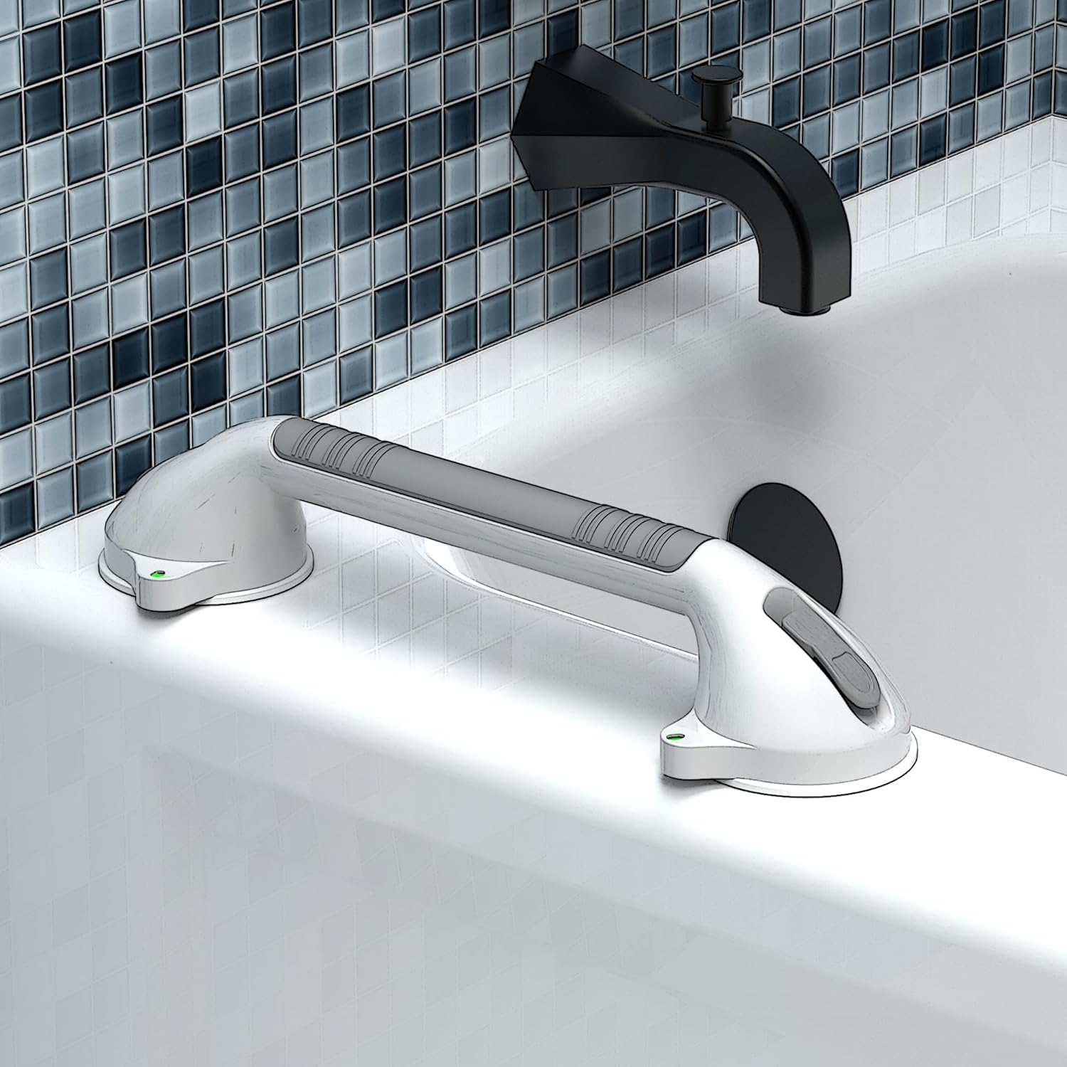 16.5inch 2 Pack Suction Balance Assist Bathroom Shower Handle,Bath Grab Bar with Indicators(White/Grey)