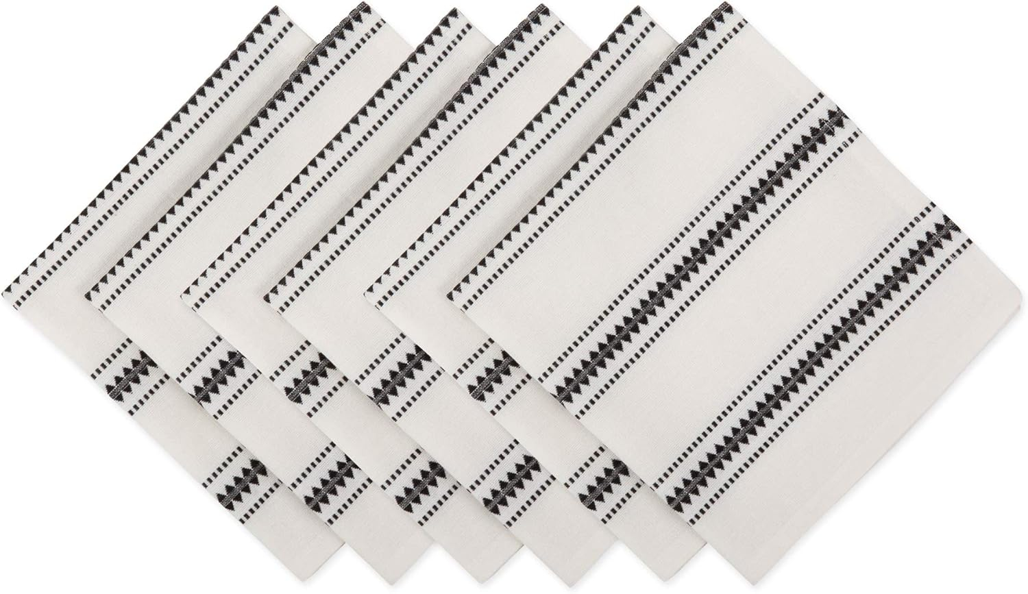 DII Zig Dobby Tabletop Collection, White Cotton Background with Embellished Stripe, Napkin Set, Black, 6 Count