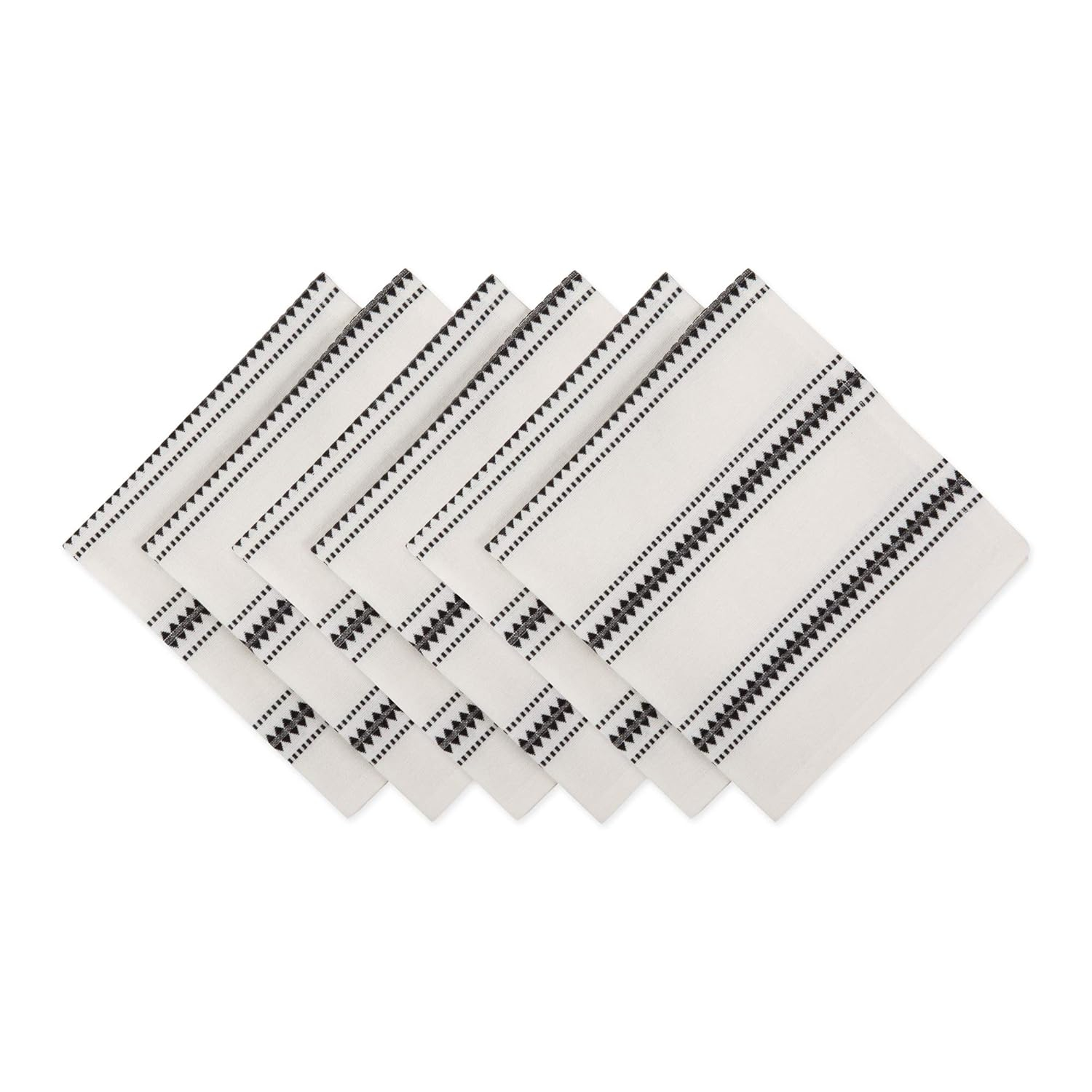 DII Zig Dobby Tabletop Collection, White Cotton Background with Embellished Stripe, Napkin Set, Black, 6 Count