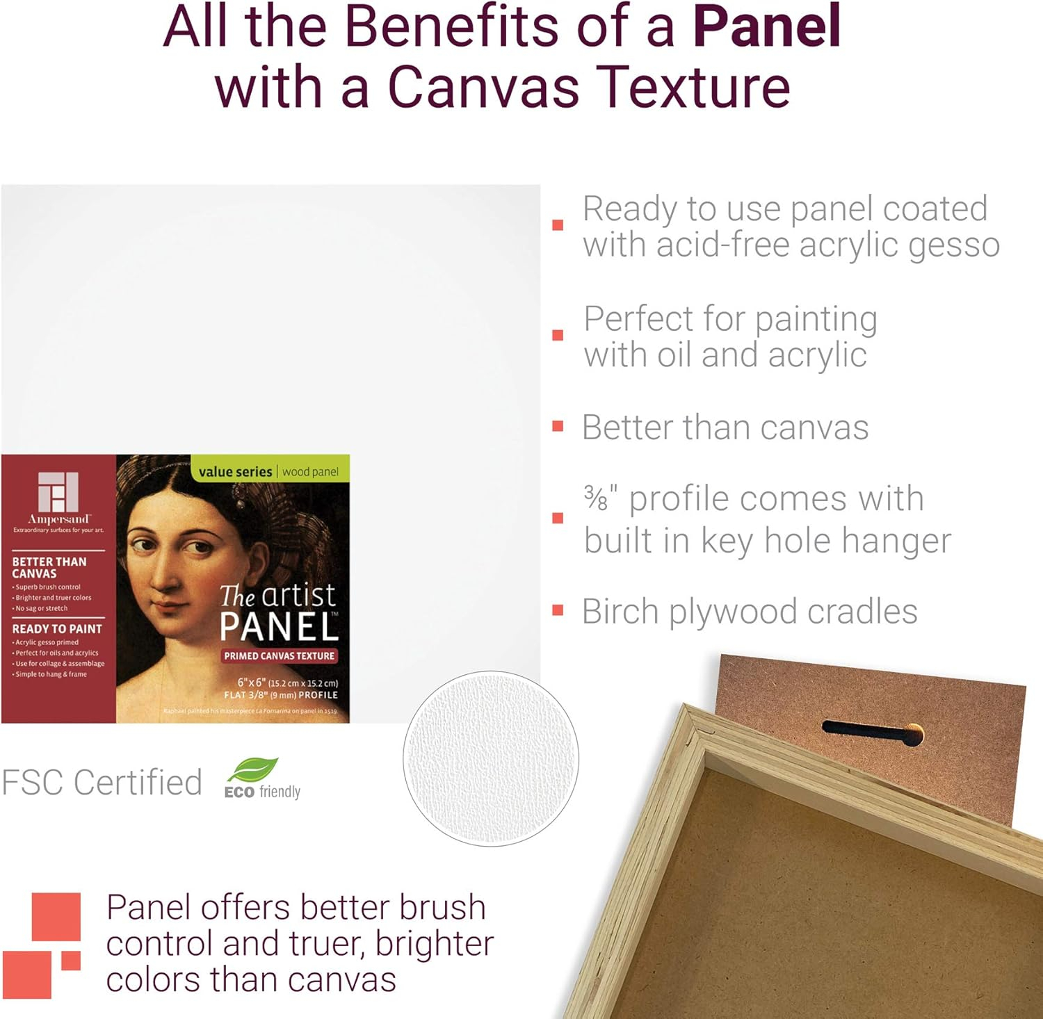 Ampersand Art Artist Panel, Canvas Texture, Cradled, 3/4" Profile, 12" x 16"