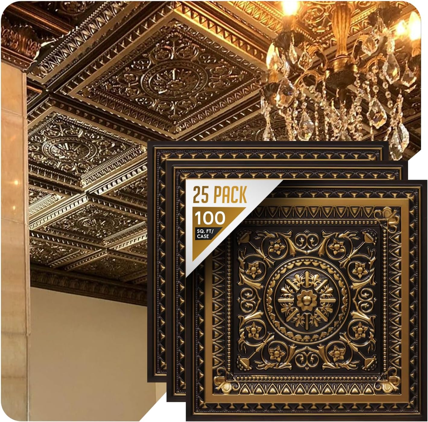 La Scala-Faux Tin ceiling Tile - Antique Gold