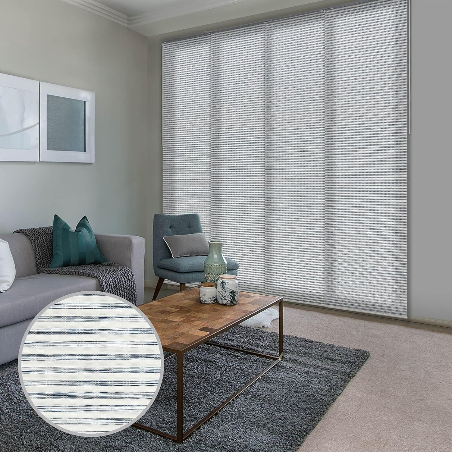 GoDear Design Adjustable Sliding Panel Track Blind 45.8"- 86" W x 96" H, Vertical Blinds, Light Filtering, Peppercorn