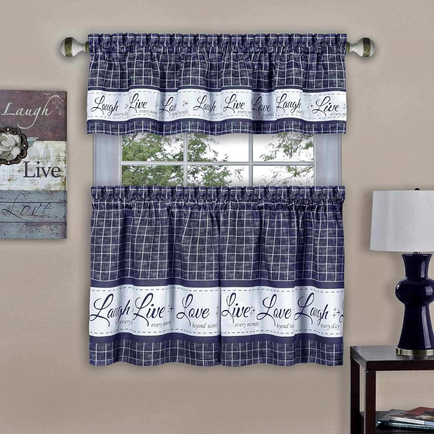 Achim Live, Love, Laugh Window Curtain Tier Pair and Valance Set