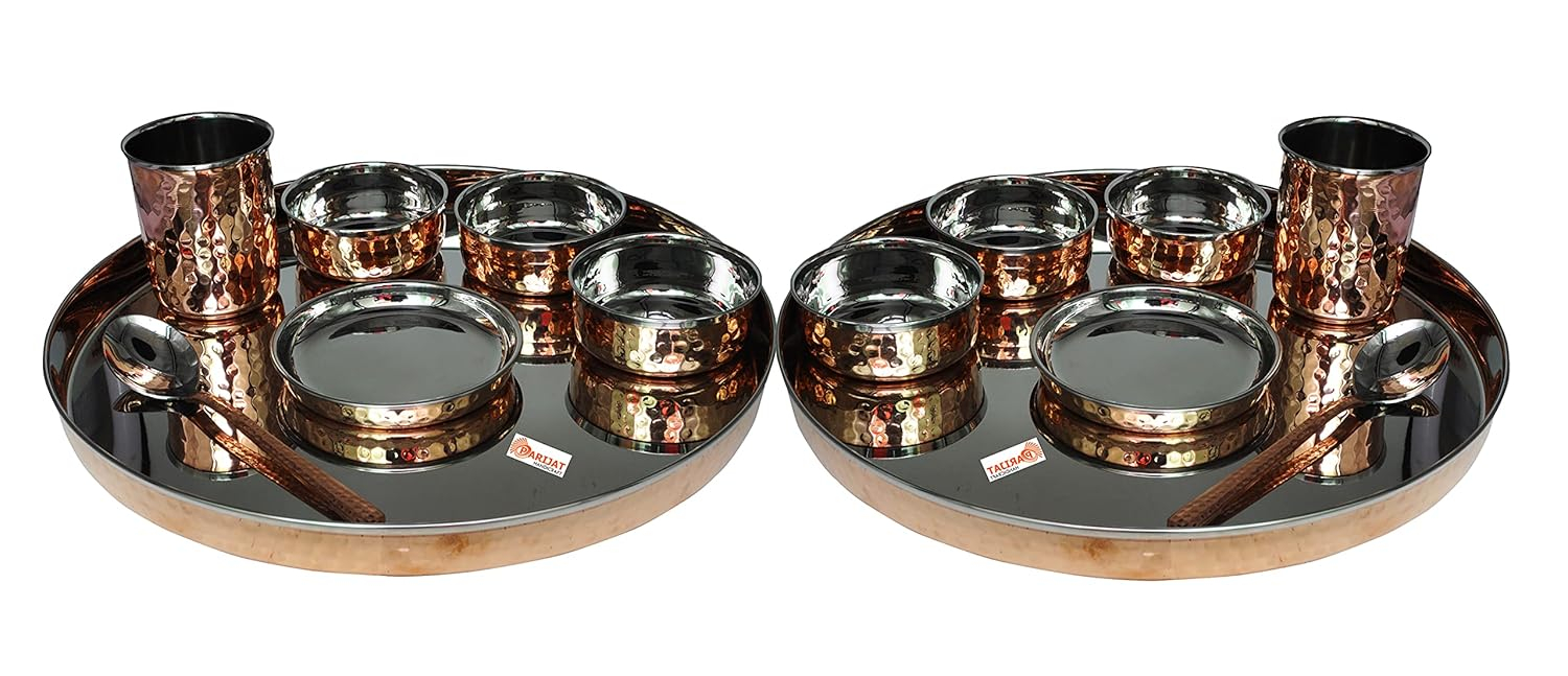 28-Piece Copper and Stainless Steel Round Dinnerware Set