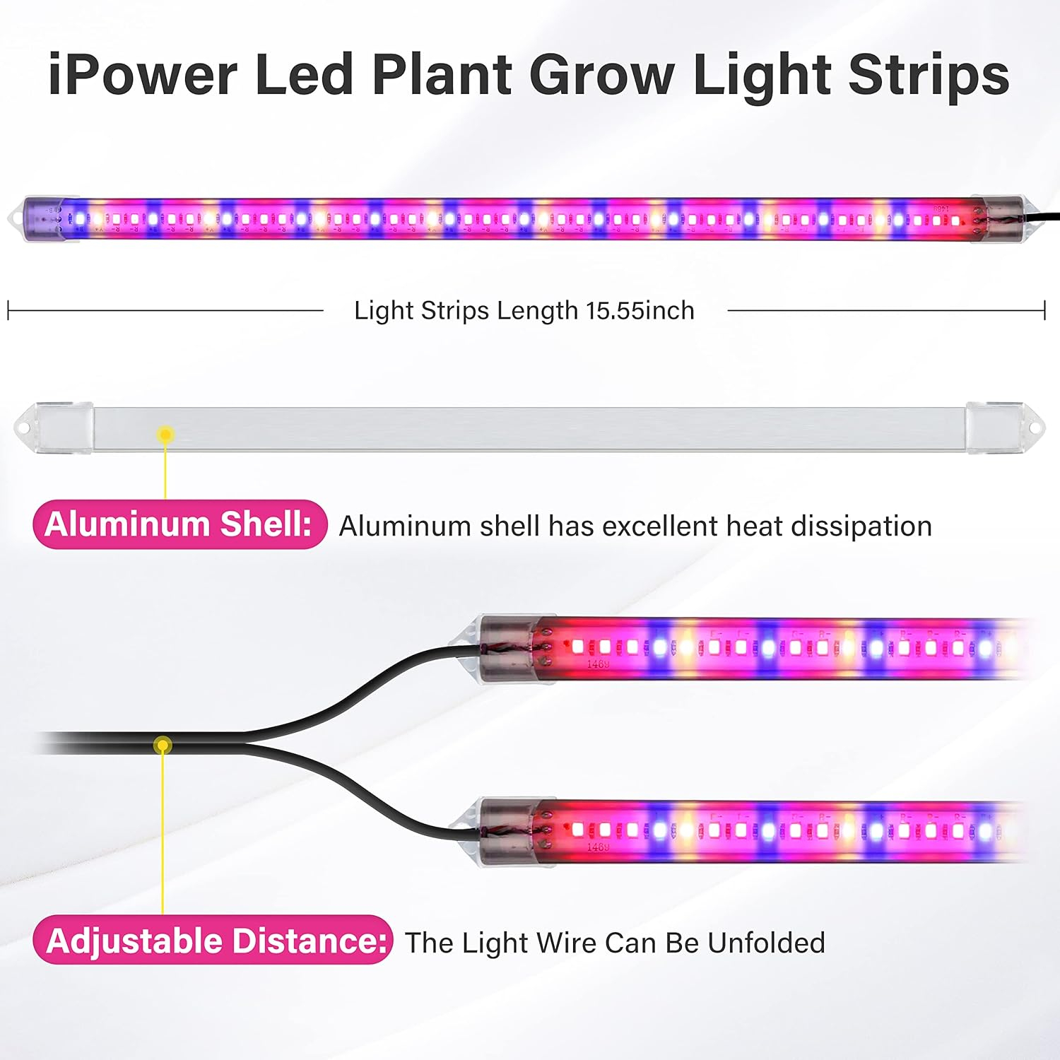 iPower LED Grow Light for Indoor Plants, 20W Grow Light Strips with Auto On/Off Timer, Plant Light Bars for Succulents