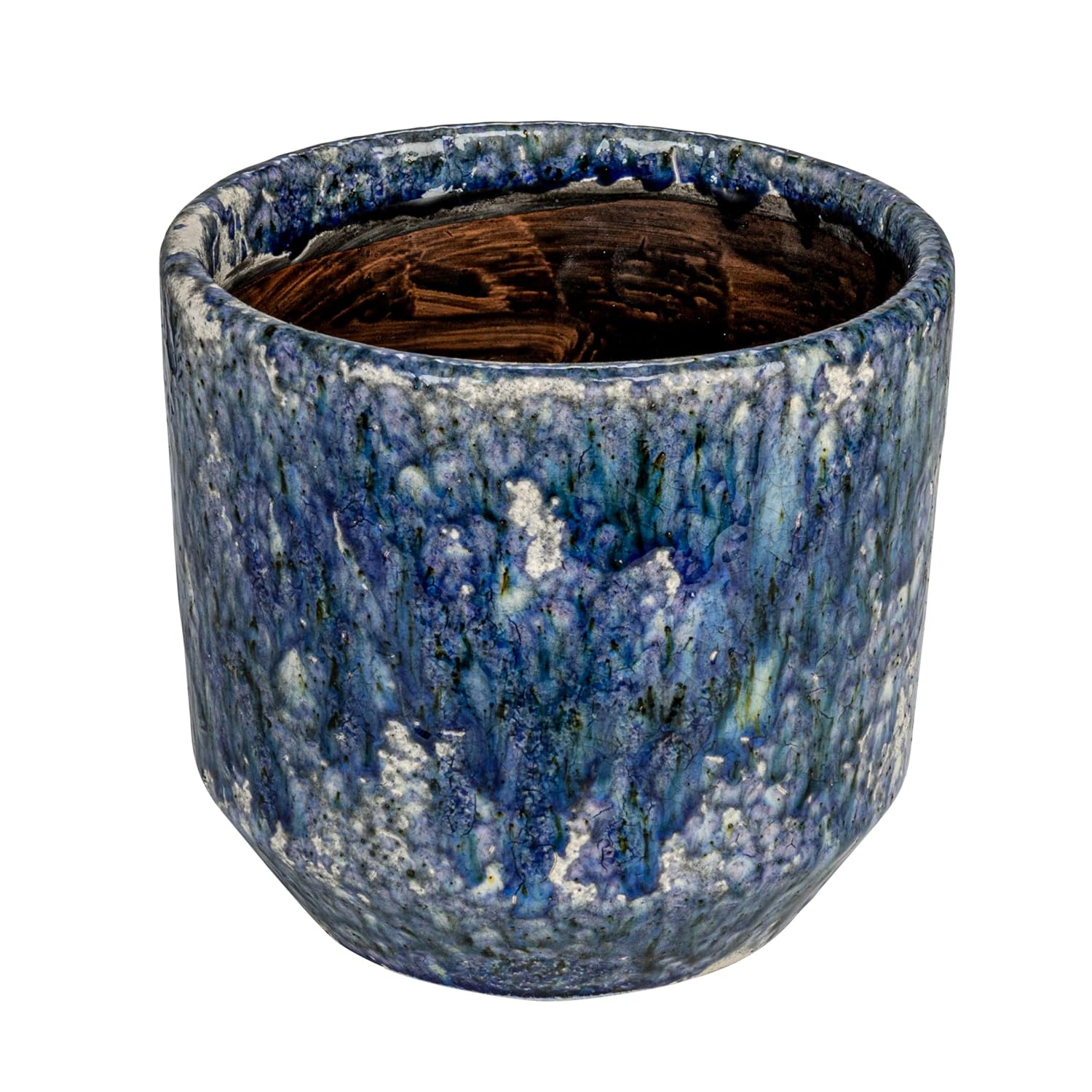 Bloomingville Large Decorative Terra-cotta Planter with Crackle Glaze, Blue