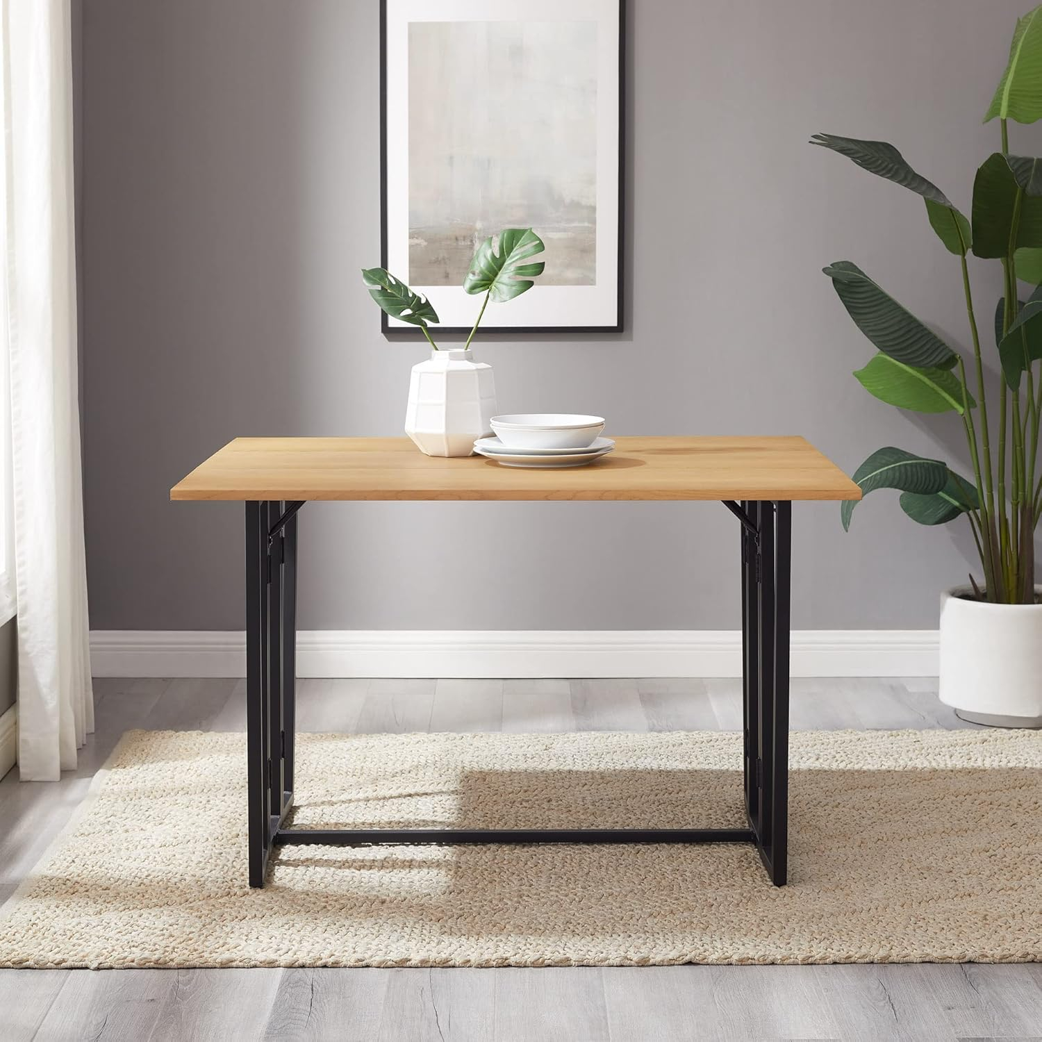 Pemberly Row 47" Modern Drop-Leaf Wood Dining Table - Light Ash / Black