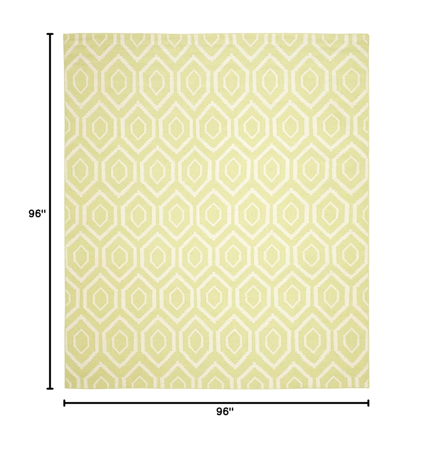 SAFAVIEH Dhurries Collection Area Rug - 8' Square, Green & Ivory, Handmade Flat Weave Wool, Ideal for High Traffic Areas in Living Room, Bedroom (DHU556A)