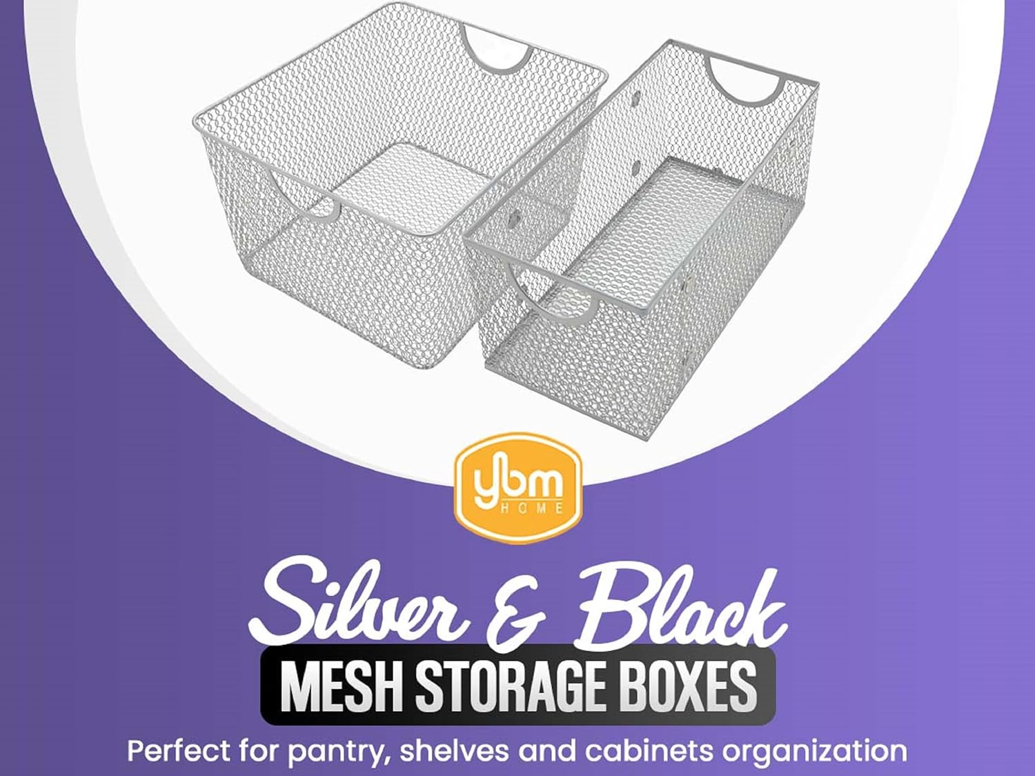 YBM Home Wire Mesh Storage Basket Organizer with Handles 12 x 7.8 x 5.8 - 6 Pack, Silver