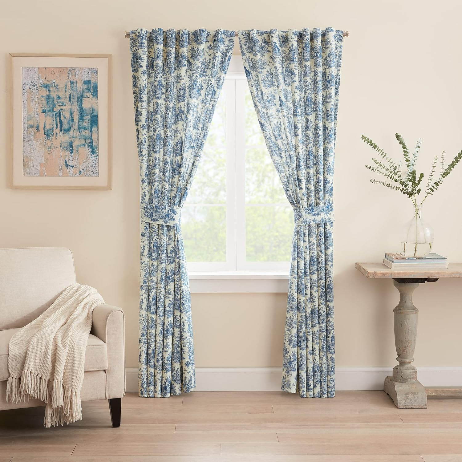Waverly Charmed Life Toile Tie Back Single Curtain Panel, 52"x63", Cornflower