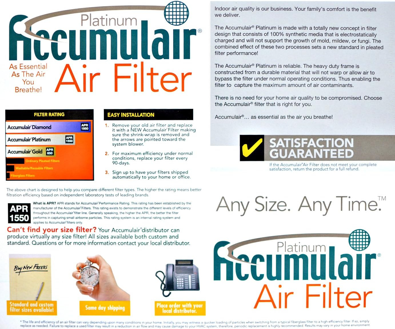 Accumulair Platinum 20x20x1 High-Efficiency Air Filter 4-Pack