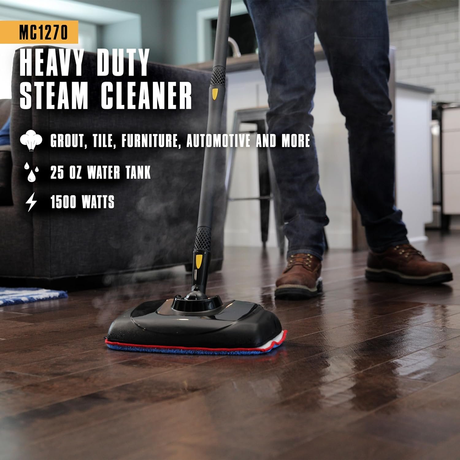 McCulloch MC1270 Portable Power Steam Cleaner, 30 Minute Runtime, 16 Accessories: Mop Head, Brushes, & More - Built for Home, Tile, Grout, Carpet, Furniture, Car Detailing & Commercial Deep Cleaning