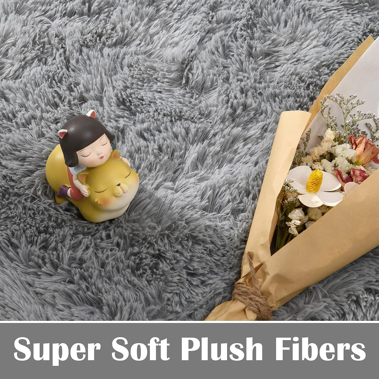 Kimicole Grey Area Rugs for Bedroom Living Room, 4x5.9 Soft Fluffy Shaggy Rug, Non-Slip Fuzzy Furry Rugs for Nursery Kids Room Dorm Room Home Decor, High Pile Indoor Plush Floor Carpet