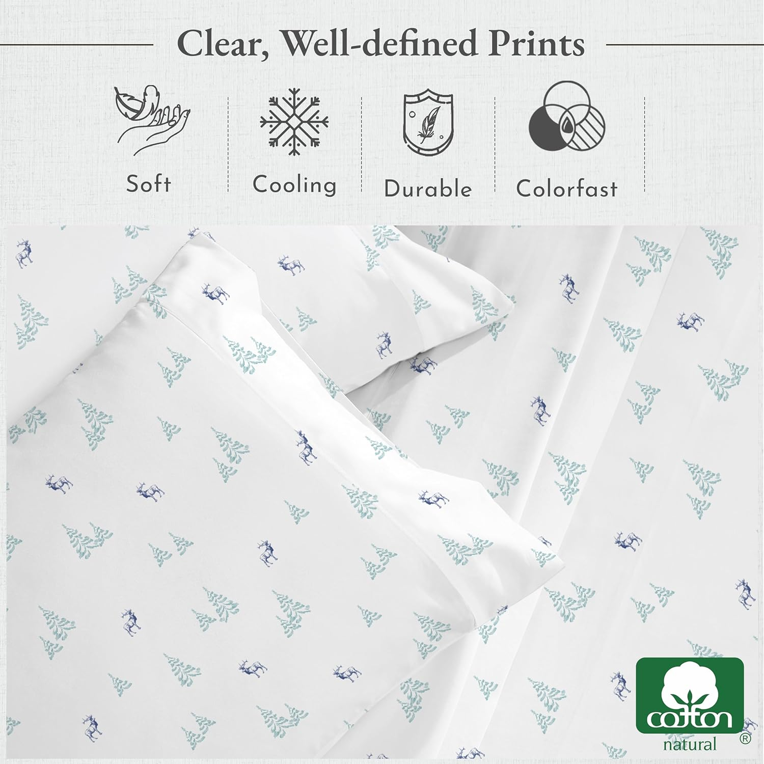 California Design Den Queen Sheet Set - 400 Thread Count Queen Sheets, 100% Cotton Sateen, Deep Pocket Bedding Sheets, Cooling and Breathable 4 Piece Queen Sheets Set - Lodge Camp Print