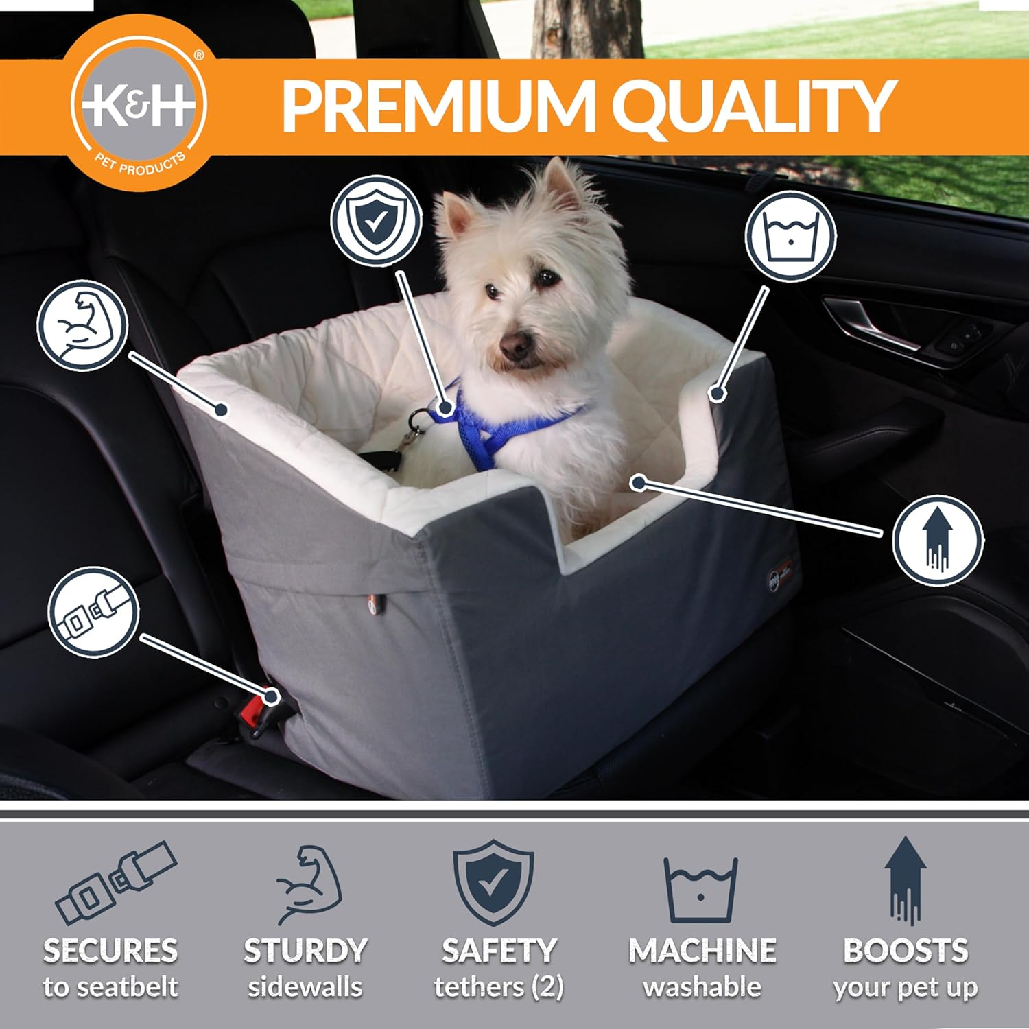K&H Pet Products Bucket Booster Dog Car Seat Knockdown Gray/Cream Small