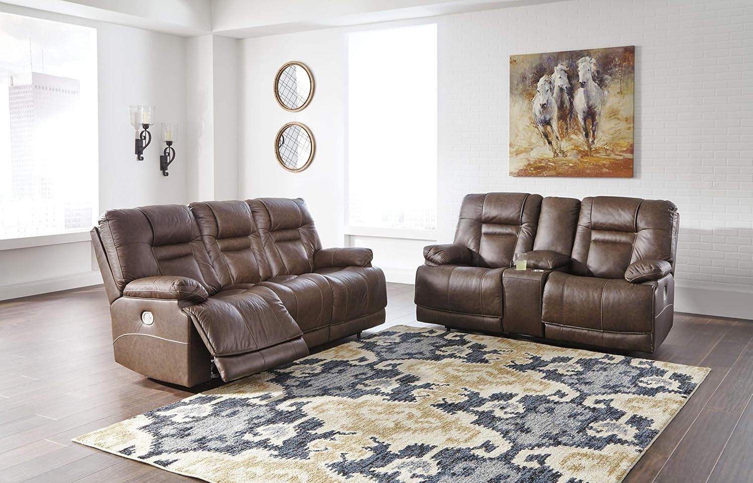 Signature Design by Ashley Wurstrow Leather Power Reclining Sofa in Smoke