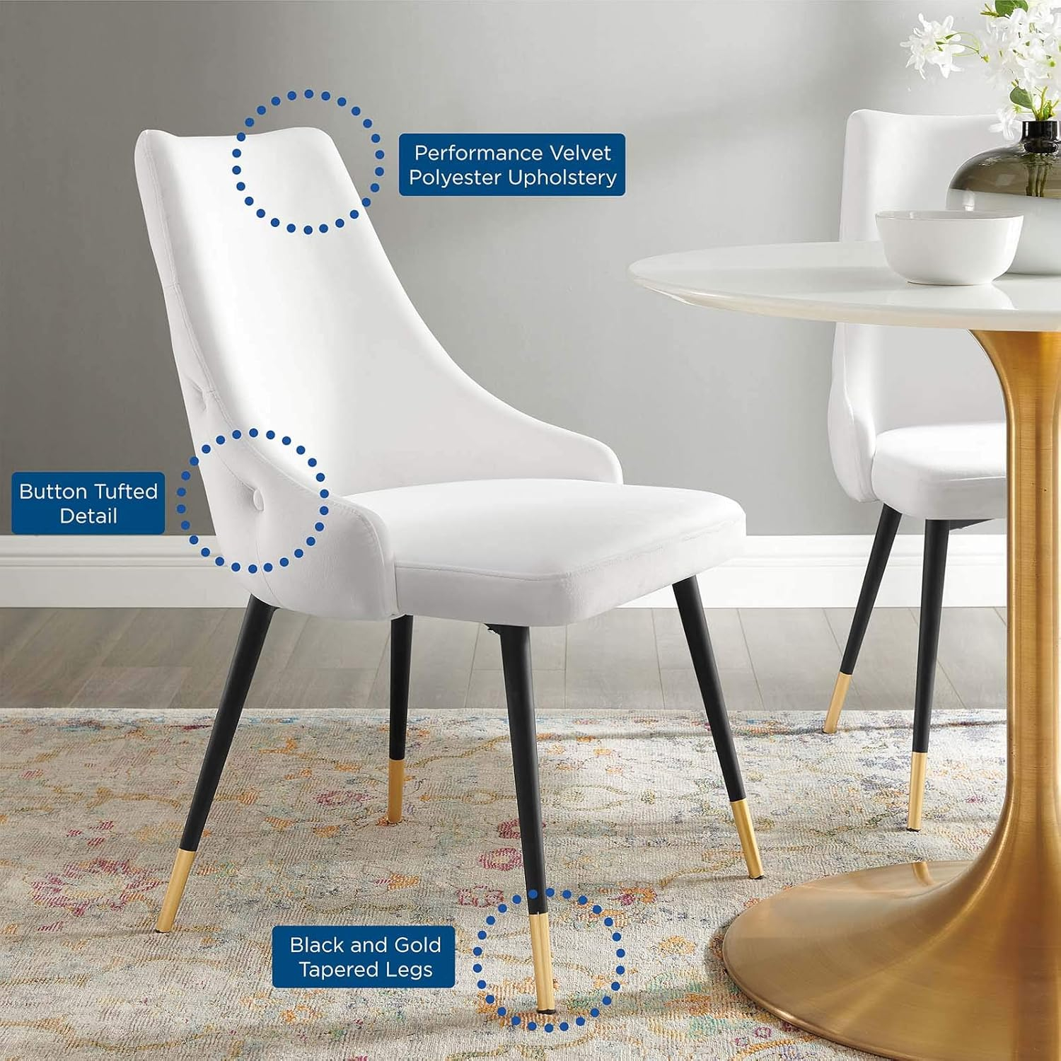 Modway Adorn 17.5" Tufted Performance Velvet Dining Side Chair in White