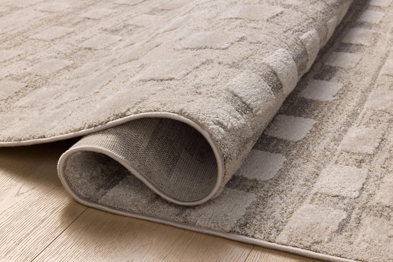 Pebble Beige High Pile Polyester Moroccan Area Rug