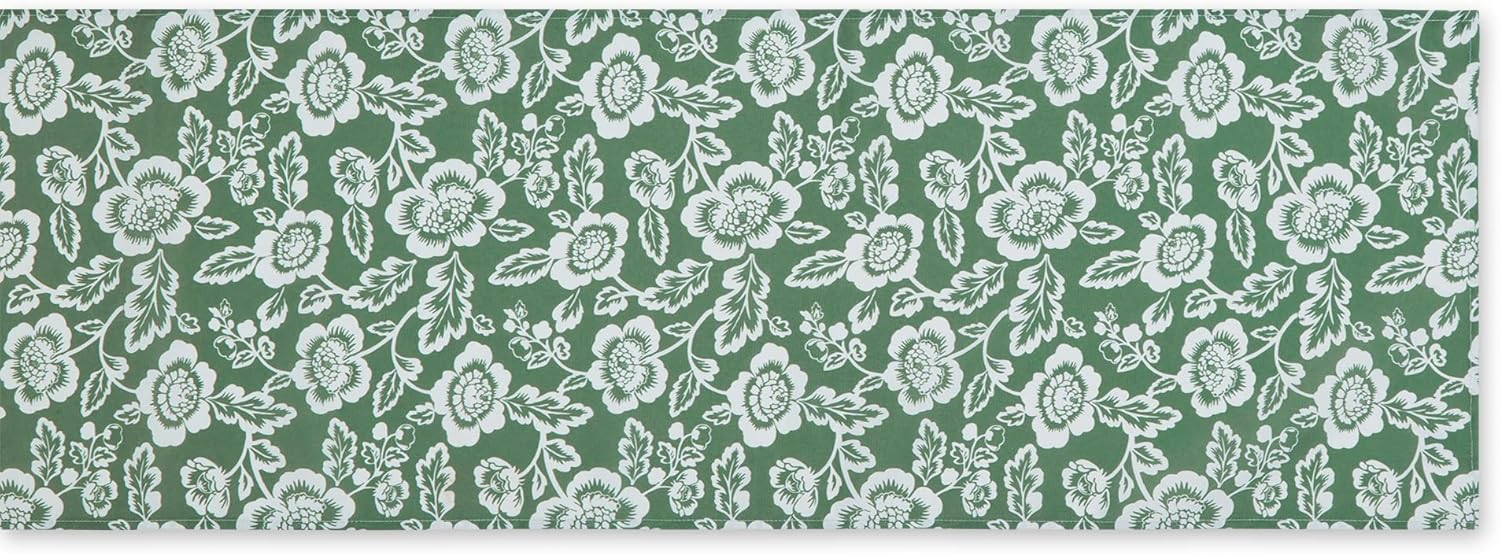 Artichoke Green  Floral Print Outdoor Fabric Table Runner 14x72