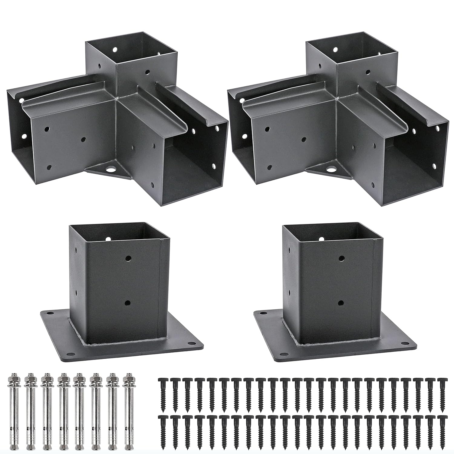 Pergola Brackets Stainless Steel Pergola Kit 3-Way Right Corner Bracket with Flange Anchors for 4"x 4" (Actual 3.5" X 3.5") Lumber, 2pack